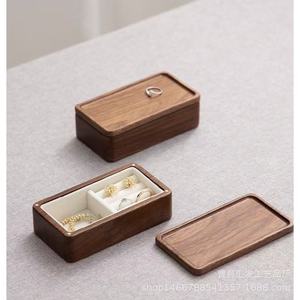 Wooden Jewelry Storage <b>Box</b> Walnut Wood Top And Bottom Lid For Home Use Ring And <b>Earring</b> Organizer - Product Image 4