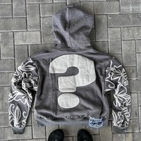 Sweat à capuche zippé pour homme de haute qualité avec impression en relief, épais et oversize, avec cordon de serrage en strass personnalisé
