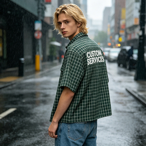 <span class=keywords><strong>Chemise</strong></span> à <span class=keywords><strong>carreaux</strong></span> en coton pour homme, décontractée, à manches courtes, boutonnée, pour hommes et bébés garçons, vente en gros, impression personnalisée, streetwear unisexe - Product Image 3