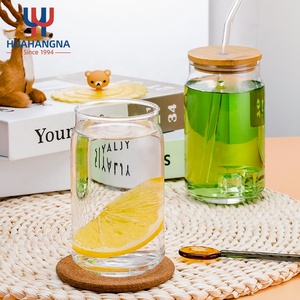 Vendita calda della birra può a forma di bicchiere da bere 16 oz bicchiere tazza tazza di vetro con coperchio di bambù e paglia per il frullato di acqua del tè Boba - Product Image 4
