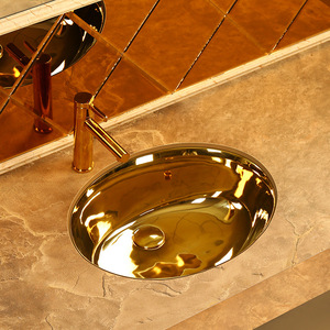 Ceramic Art Washbasin Gold <b>Round</b> Undermount <b>Basin</b> Smooth Polished Bathroom Sink - Product Image 1