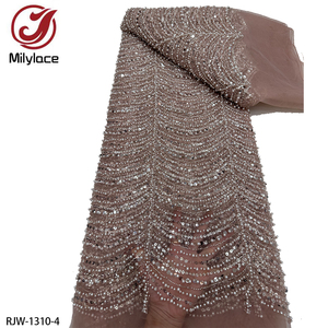 Tessuto di lusso in pizzo da sposa con perline in <span class=keywords><strong>Tulle</strong></span> <span class=keywords><strong>ricamato</strong></span> francese pesante in pizzo per matrimoni - Product Image 4