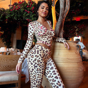 Completi con Pantaloni a Zampa Stampa Leopardata per Donna, 2 Pezzi, Top Corto con Cappuccio, Outfit Streetwear Y2K, Nuovi Arrivi 2025, Tute Casual - Product Image 3
