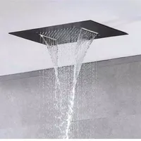 Robinets de douche au plafond noir mat LED cascade ensemble de douche thermostatique