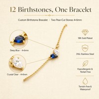 Gelang Batu Kelahiran 12 Zodiak Custom, Lapisan Emas 18K, Baja Anti Karat 316L, Dua Batu Potongan Pir, Perhiasan Pribadi, Hadiah untuknya