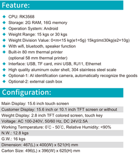 Hệ thống POS quy mô ai thông minh tất cả trong một với máy in nhiệt và máy quét mã vạch cho nhân viên thu ngân siêu thị - Product Image 6