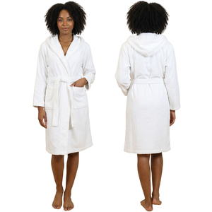 Women's Cotton Spandex Thermal Soft Breathable Eco-Friendly Elegant Luxury V-Neck Drawstring Full Length Bathrobe Front Logo - Product Image 1