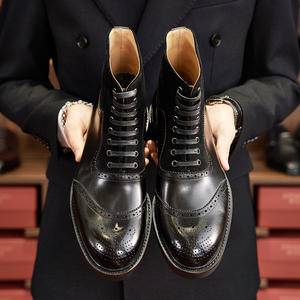 Botas de Trabajo de Cuero Transpirable de Estilo Británico Casual para Hombre, con Cordones y Tallado - Product Image 4