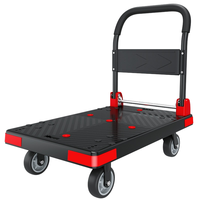 Carretilla de Plataforma Metálica con 4 Plásticos, para Transporte de Carga en Almacenes Industriales, Personalización OEM, Recubrimiento en Polvo, Capacidad de 500 kg