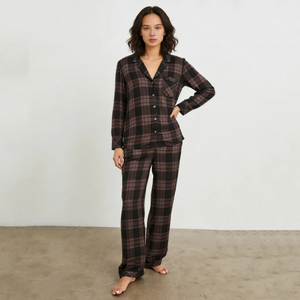 Pigiama da donna Beefey a maniche lunghe, set loungewear da donna, scollo a V, vita elasticizzata, in cotone, comodo per la notte - Product Image 1