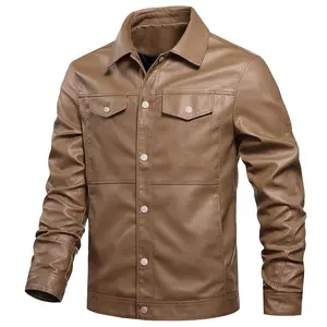 Veste en cuir PU col polo pour hommes printemps et automne mince décontracté moto hommes multi sac jeunesse veste