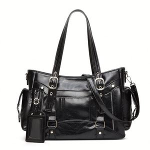 Sac fourre-tout grande capacité au design épuré et audacieux, polyvalent, style motard, minimaliste, sac à bandoulière et sac porté épaule - Product Image 6