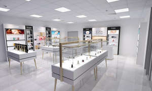 Elegante Umweltfreundliche Langlebige Gehärtete Glas-Edelstahl-Kosmetik-Vitrinen mit <span class=keywords><strong>LED</strong></span>-Beleuchtung Leicht zu Reinigende Ausstellungsschränke - Product Image 6