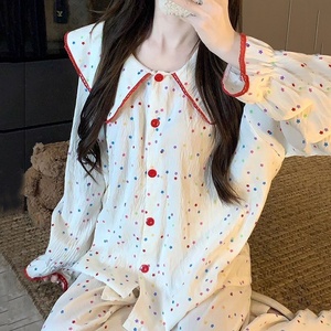 Set due pezzi di alta qualità abbigliamento da notte da donna primavera autunno principessa camicie da notte a vento graziosi pigiami alla moda con stampa a stella - Product Image 1