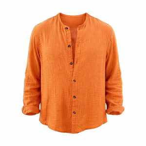 <span class=keywords><strong>Camicia</strong></span> Henley in <span class=keywords><strong>Lino</strong></span> Stropicciato con Logo Personalizzato, Vestibilità Ampia, Stile Casual e da Festa, per Spiaggia e Vacanze - Product Image 1