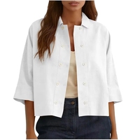 Chemisier décontracté pour femme en mélange de lin tissé respirant, coupe ample, uni, à manches courtes, style vacances