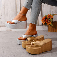 Sandales compensées légères en PU satiné antidérapantes à nœud sur le dessus pour femmes grandes tailles – Tendance mode été