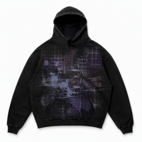 Sweat à capuche noir Original Plum Shadow Grid, pull streetwear violet abstrait pour la vente en gros de vêtements personnalisés
