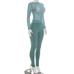Ensemble décontracté pour femmes Viviblook D26ST167, haut en maille sexy à manches longues, pantalon skinny, ensemble deux pièces de couleur unie - Product Image 4