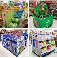Présentoir de sol en carton ondulé personnalisé à 4 faces, empilable, pour promotion en magasin, présentoir de palettes en papier PDQ