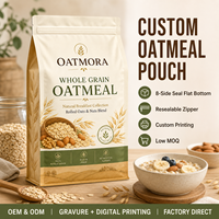 Op maat gemaakte 8-zijdige verzegelde zak met vierkante bodem en ritssluiting, vochtbestendig voor granola, ontbijtgranen, havermout, suiker, dierenvoer, voedselveilige PET.