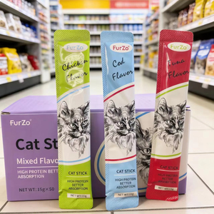 Fornitore di Alimenti per Animali Domestici: Snack Cremosi Biologici Senza Zucchero da 15g per Gatti in Sacchetto per la Salute Gastrointestinale - Premi Personalizzati - Product Image 1