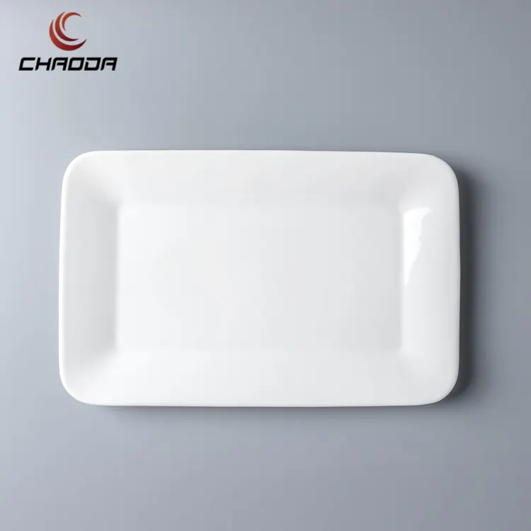 Custom 8/10/12/14/16 Inch White Porcelain Rectangle Plates Restaurant Used Ceramic Dinner Plate Sets Dinnerware Tableware