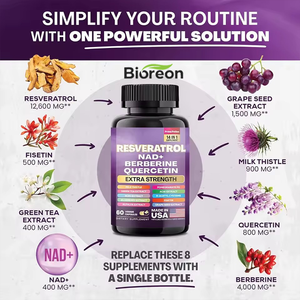 Resveratrolo con NAD+ Berberina Quercetina Estratto di Melograno Integratore Antiossidante a Base di Erbe Prodotto negli USA - Product Image 4