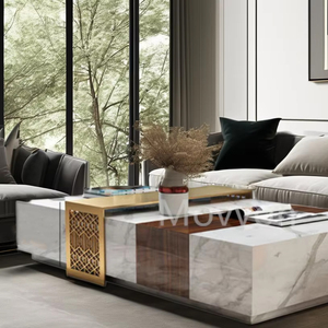 Moderner Luxus-Tee tisch aus Natur marmor für Wohnzimmer Rechteckiges Designer modell mit hellen Luxus stein möbeln für Villen - Product Image 5