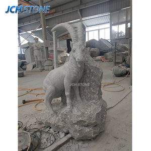 Statue d'animal en pierre de granit gris <span class=keywords><strong>naturel</strong></span> sculptée à la main G603 Sculpture de chèvre décorative d'extérieur - Product Image 2