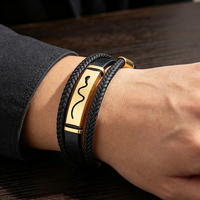 Bracelet en cuir véritable pour homme, cordon tressé avec fermoir magnétique en acier inoxydable gravé, bijoux pour homme