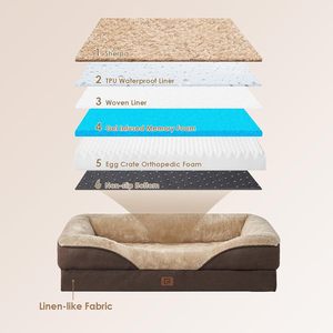 Cama Ortopédica Extra Grande para Perro con Espuma Viscoelástica, Funda Extraíble, Forro Impermeable y Base Antideslizante, 42x30x7.5 Pulgadas, Marrón - Product Image 3