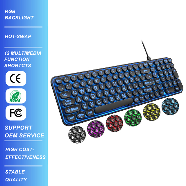 Typewriter Style Mechanical Gaming Keyboard Support LOW MOQ USB Wired RGB Hotswap PBT Large Character Keycaps Gaming Keyboard