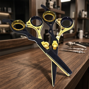 ASAP Eco-Friendly Dog Grooming Shear Scissors Set Stainless Steel Blade 26 Teeth Right-Handed Matt <b>Black</b> Powder Coated <b>Rose</b> Gold - Product Image 2