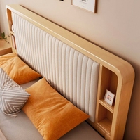 Lit double en bois massif King Size de style nordique moderne et simple de 1.8m avec appui-tête souple et espace de rangement mural MDF européen