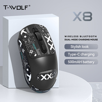 Souris sans fil T-WOLF X8 double mode BT, souris de jeu rechargeable, souris de bureau 4800 DPI, souris sans fil avec autocollant antidérapant pour ordinateur portable