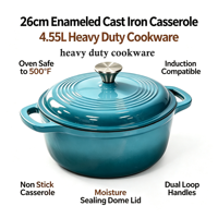 Cocotte en fonte émaillée avec couvercle, résistante au four, robuste, pour la cuisson du pain, le braisage et les ragoûts