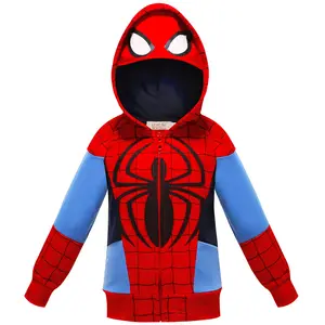 schwarz spiderman hoodie Suppliers-Großhandel Frühling Herbst Kinder Kinder Spider-Man Jacke Mantel Jungen Cartoon Reiß verschluss Pullover Hoodie TZ-14