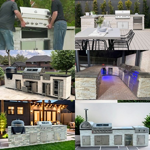 Îlot de barbecue à gaz en acier inoxydable haut de gamme sur mesure avec four à <span class=keywords><strong>pizza</strong></span> et plaque de cuisson, 7 brûleurs et sécurité flamme pour les réunions de famille - Product Image 6