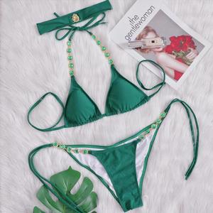 Traje de Baño de 3 Piezas con Bikini con Relleno, Diadema y Joyas, Bikini con Efecto Push-Up y Diamantes - Product Image 5