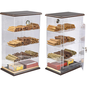 Humidor de exhibición de madera acrílica grande Humidor hecho a mano Caja de escritorio de tabaco de cedro con humidificador - Product Image 2