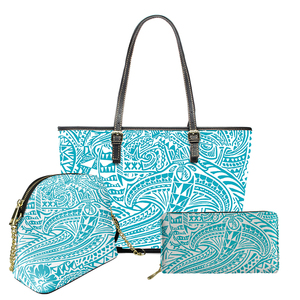 PU sacs à main Samoa polynésien concepteur tatouage Style bleu dames mode sacs bandoulière portefeuilles cartable 3 pièces sac à main ensemble - Product Image 1