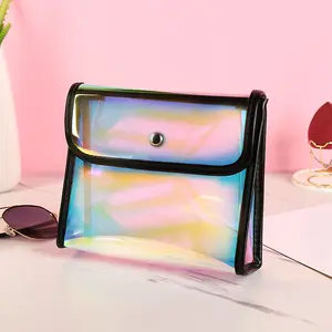 LOW MOQ Custom Logo Fashion Small Personalized Holographic Tpu Private Label Makeup Bag Cases Cosmetic Gift Bags