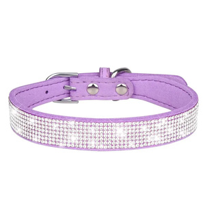 <span class=keywords><strong>Collar</strong></span> de perro de lujo JF para perros y gatos, cuero de gamuza suave de cristal completo con diamantes de imitación deslumbrantes, patrón sólido, bonito y brillante - Product Image 1