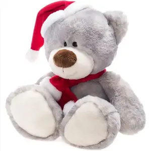 Fabbrica personalizzata carino grigio natale peluche orso animale farcito peluche orso con cappello ant sciarpe bambino bambini regali di natale