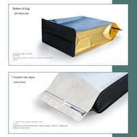 Sachet Doypack Gumei à fond carré en PE, refermable, noir, à 8 soudures, avec fermeture éclair et valve unidirectionnelle, résistant à l'humidité, impression personnalisée