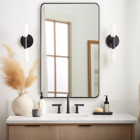 Miroir rectangulaire moderne argenté avec coins arrondis, éclairage LED réglable, usage commercial, couleur personnalisable