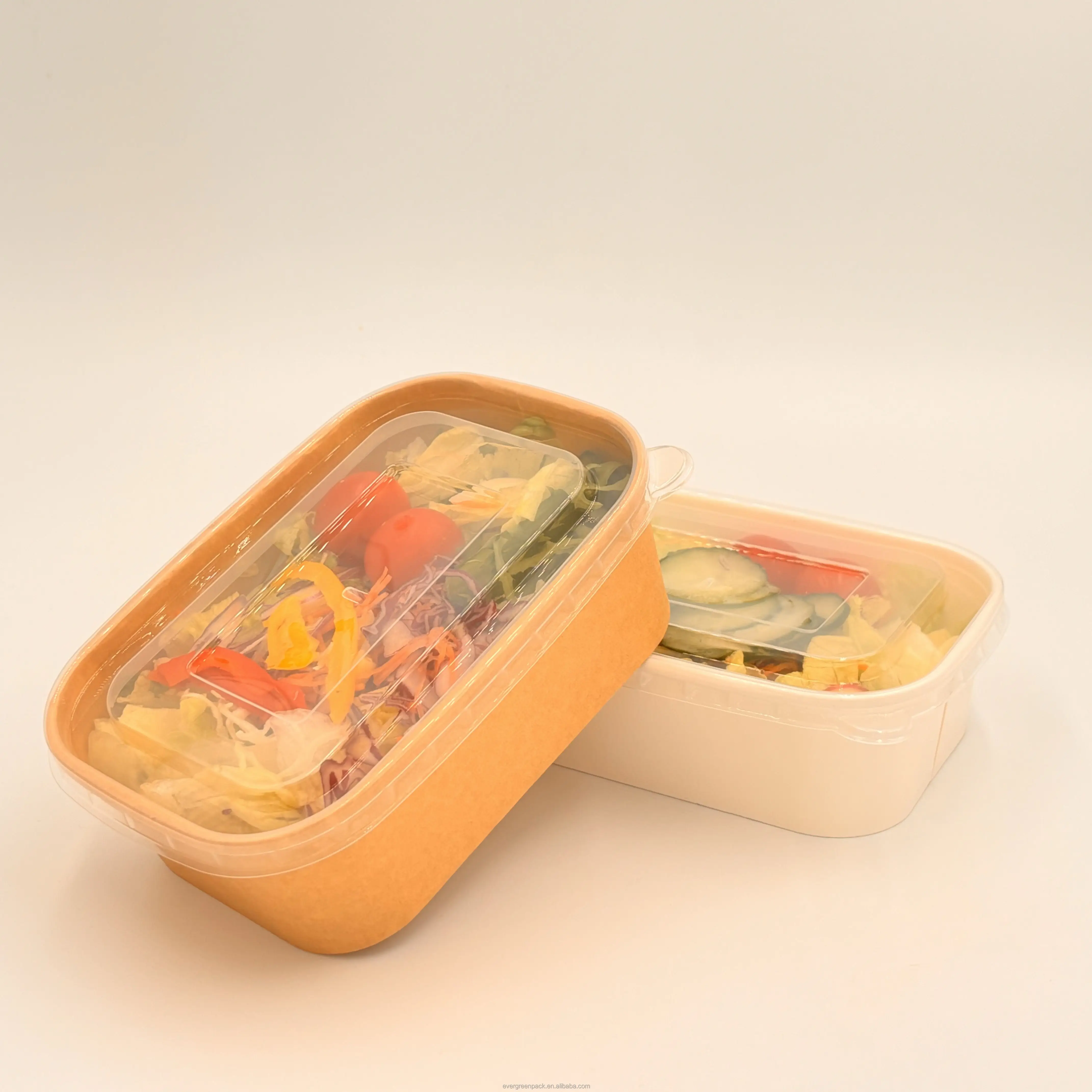 Kraft dikdörtgen microwawadeli öğle yemeği gıda paket konteyner ile temizle PP/PET kapak kağıt gıda ambalaj paket kutusu