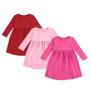 New fashion kids frock Girls Long Sleeve Knit Dress Toddler Children Cotton party baby girls dresses