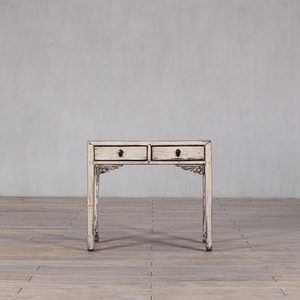 <span class=keywords><strong>Bureau</strong></span> traditionnel chinois en <span class=keywords><strong>laque</strong></span> blanche à 2 tiroirs, table <span class=keywords><strong>console</strong></span> multifonctionnelle avec plateau sculpté à la main - Product Image 1